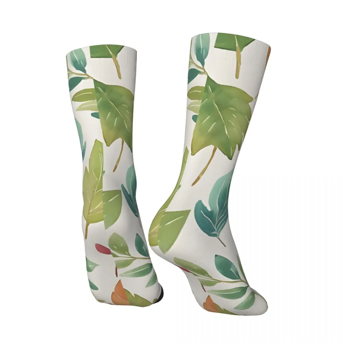 Chaussettes de compression en élan pour hommes, motif de feuilles sans couture, fleurs colorées et feuillage, chaussettes d'équipage de qualité Harajuku