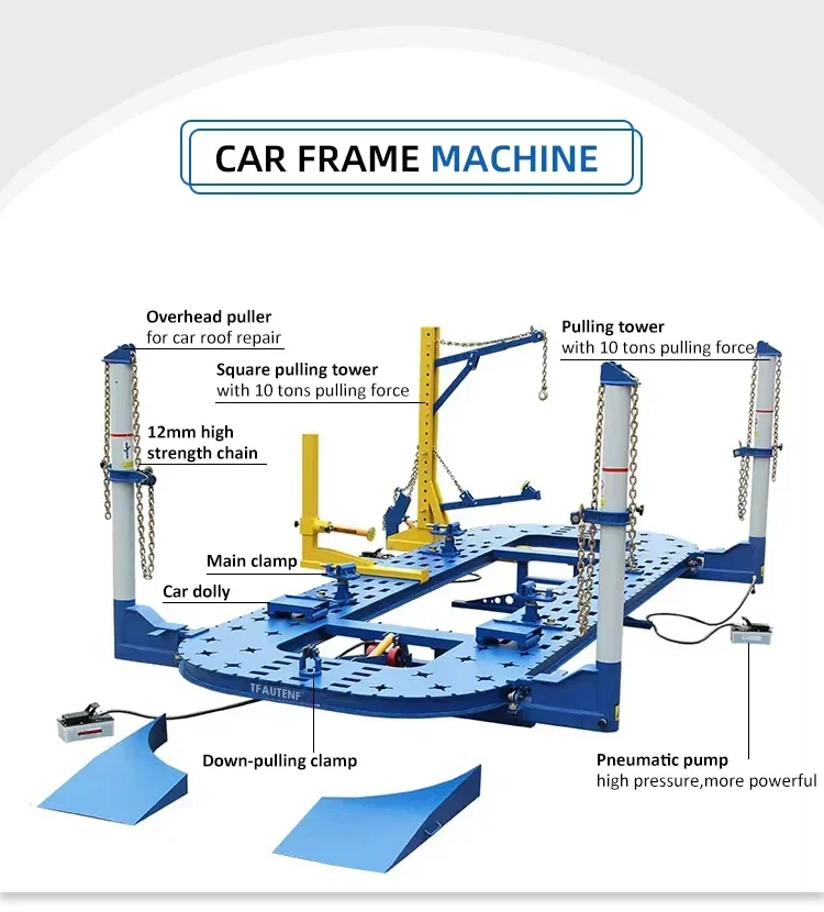 Air Pump Car Bench Machine With 18 Feet Platform And 5 Towers For Auto Body Frame Aligning And Straightening