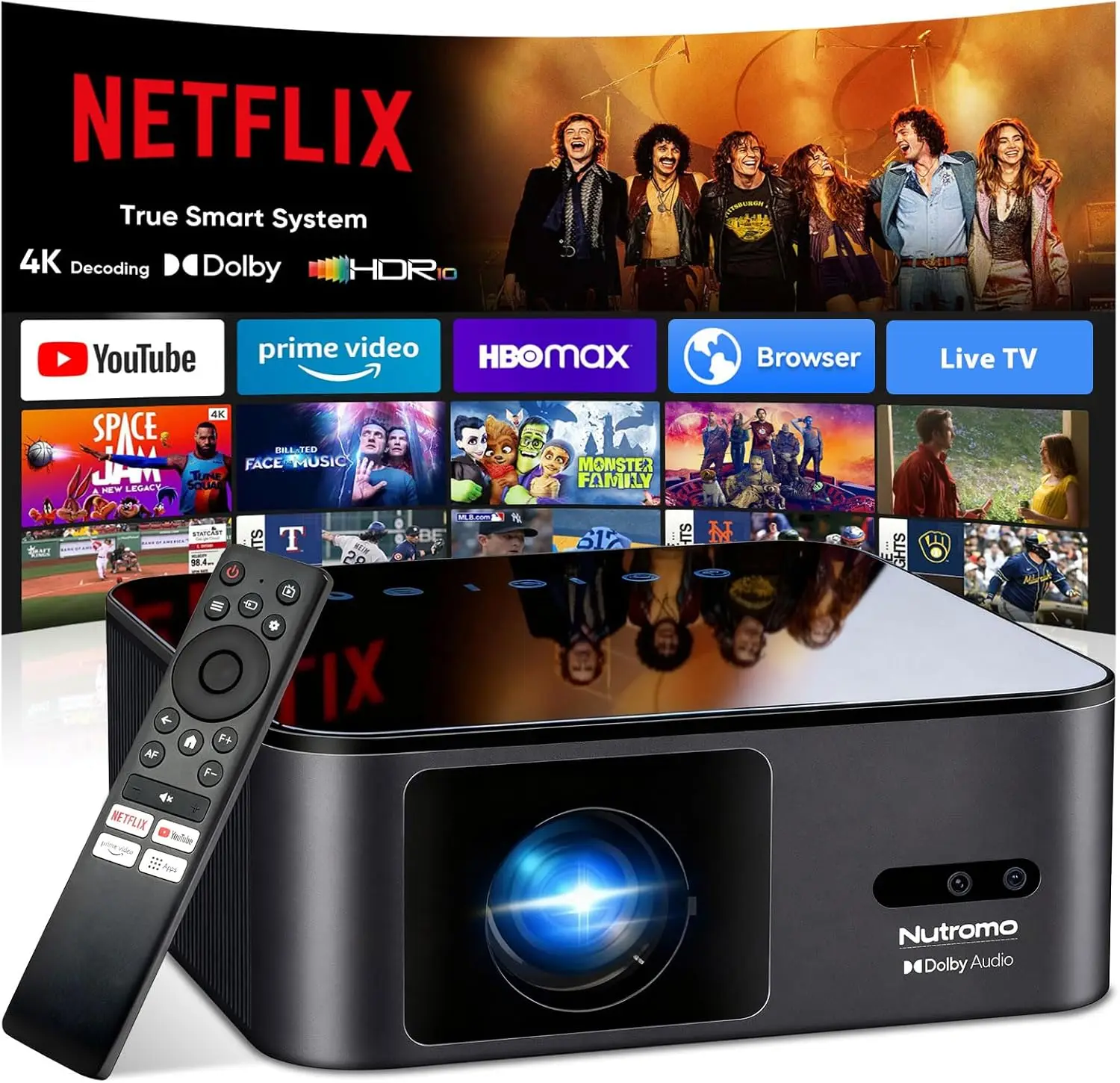 

4K Smart Projector with WiFi Bluetooth, 2000 ANSI Auto Focus, Dolby Audio, Built-in Apps & Free Screen
