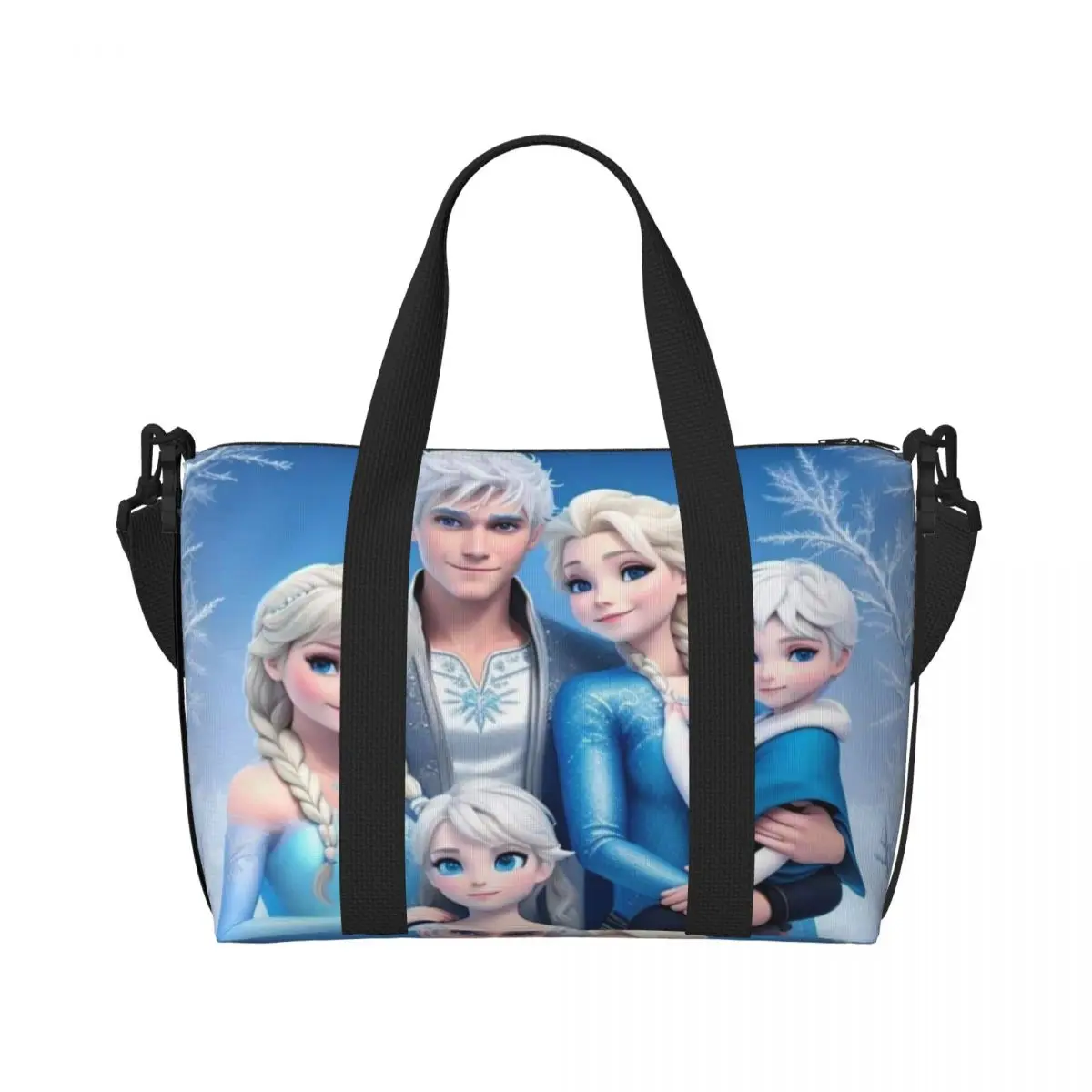 Custom Frozen Anime Beach Tote Bag for Women Large Compartment Beach Gym Travel Bags