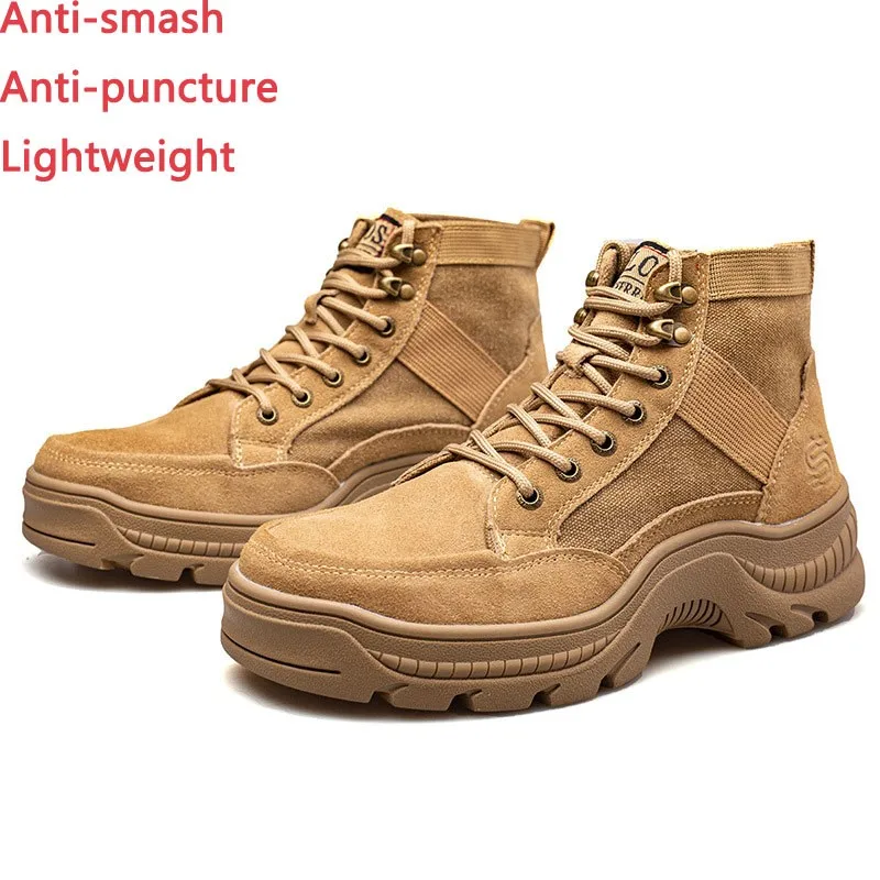 2025 New Cowhide Men's Safety Shoes Anti Smash And Anti Puncture Protection Shoes High Top Breathable  Zapatos De Seguridad