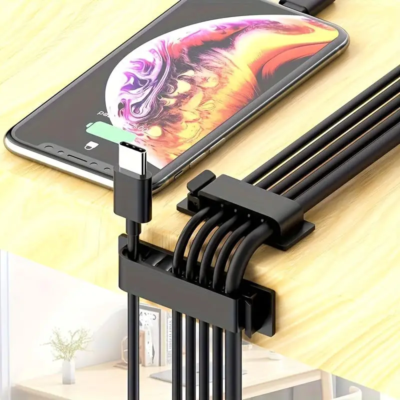 

2/4Pcs 8 Slots Self-Adhesive Cable Organizer Clips Wire Holder for Office TV PC Ethernet Under Desk USB Cord Management
