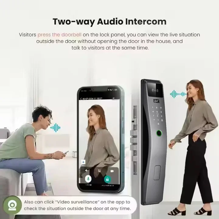 Smartier 3D Face Recognition Smart Door Lock Real Time Video Intercom Wifi Intelligent Tuya Door Lock With Palm Print