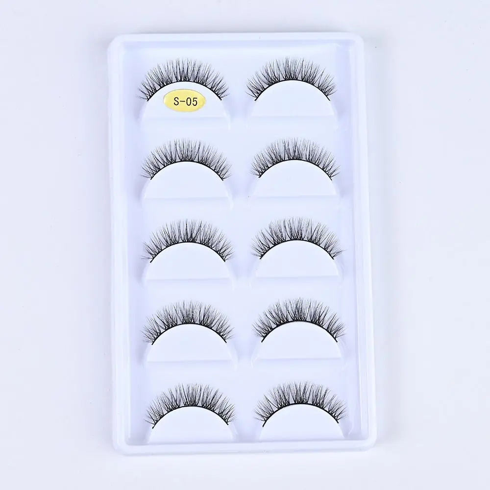 5 Pairs Eyelash Extension 3D Mink Eyelashes Black Stem Natural Thick Makeup Tool Chemical Fiber Volume Dramatic