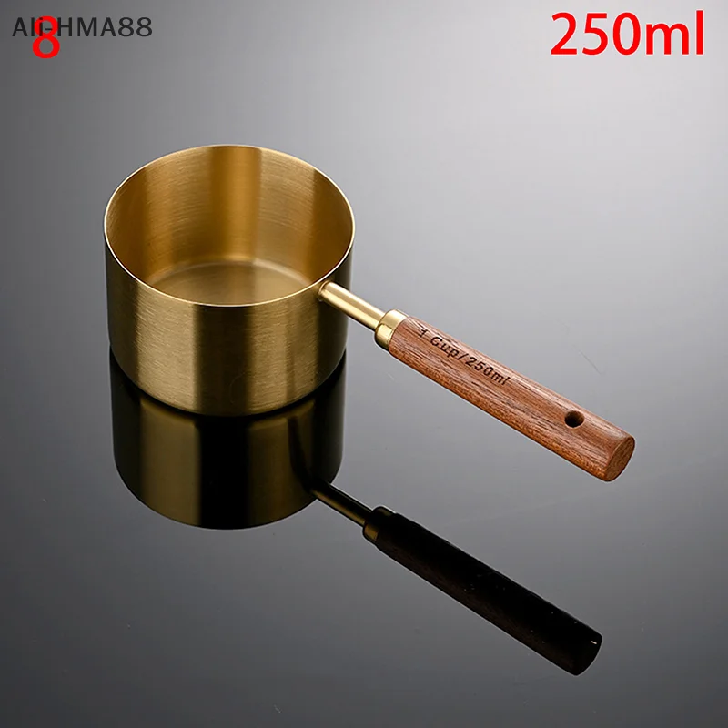 

(YY)1Pc/4Pcs 2025 New Wooden Handle Stainless Steel Coffee Measuring Cups Spoons Baking Tools Set Bartending Scale Accessories