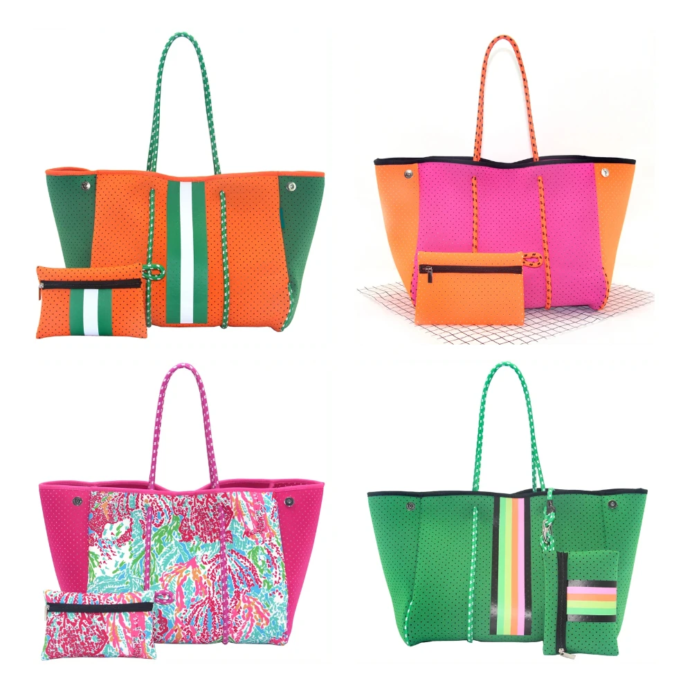 

New Arrival Hot Selling Neoprene Tote Bag Wholesale Women Large Shopping Handbags Perforated Neoprene Beach Bag For Women