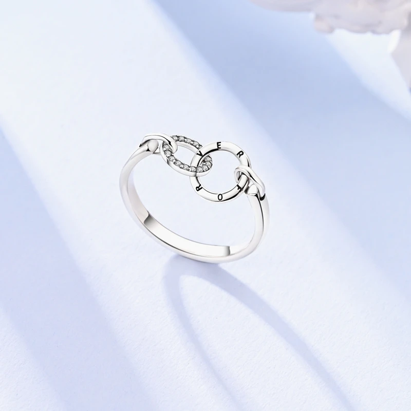 Original 925 Sterling Silver Sparkling Movable Circle Ring with Stones For Women Girls Jewelry Birthday Anniversary Gifts