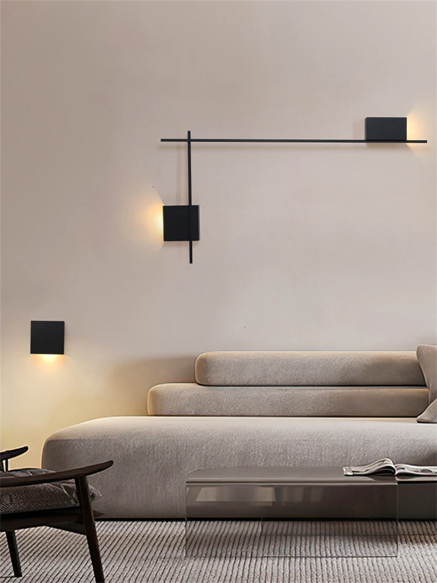 Modern black white box line wall lamps living room background lamp hotel aisle lighting Nordic combination wall sconces lights