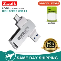 Zsuit USB Flash Drives Rotate USB-C Pendrive 64GB 128GB USB3.0 Type-C Pen Drives 2in 1 U Disk for iPhone Laptops Memory Stick