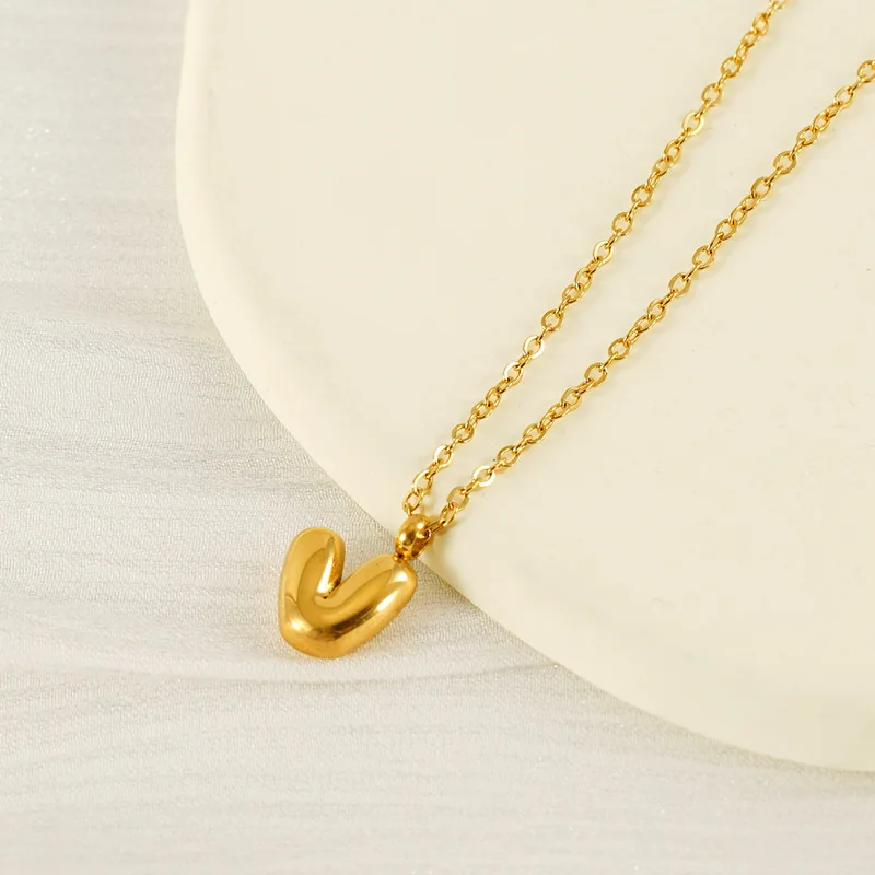 New Mini Bubble Gold Color Stainless Steel 26 English Letter Initials Pendant Necklace for Women Jewelry Bulk Sale image 5