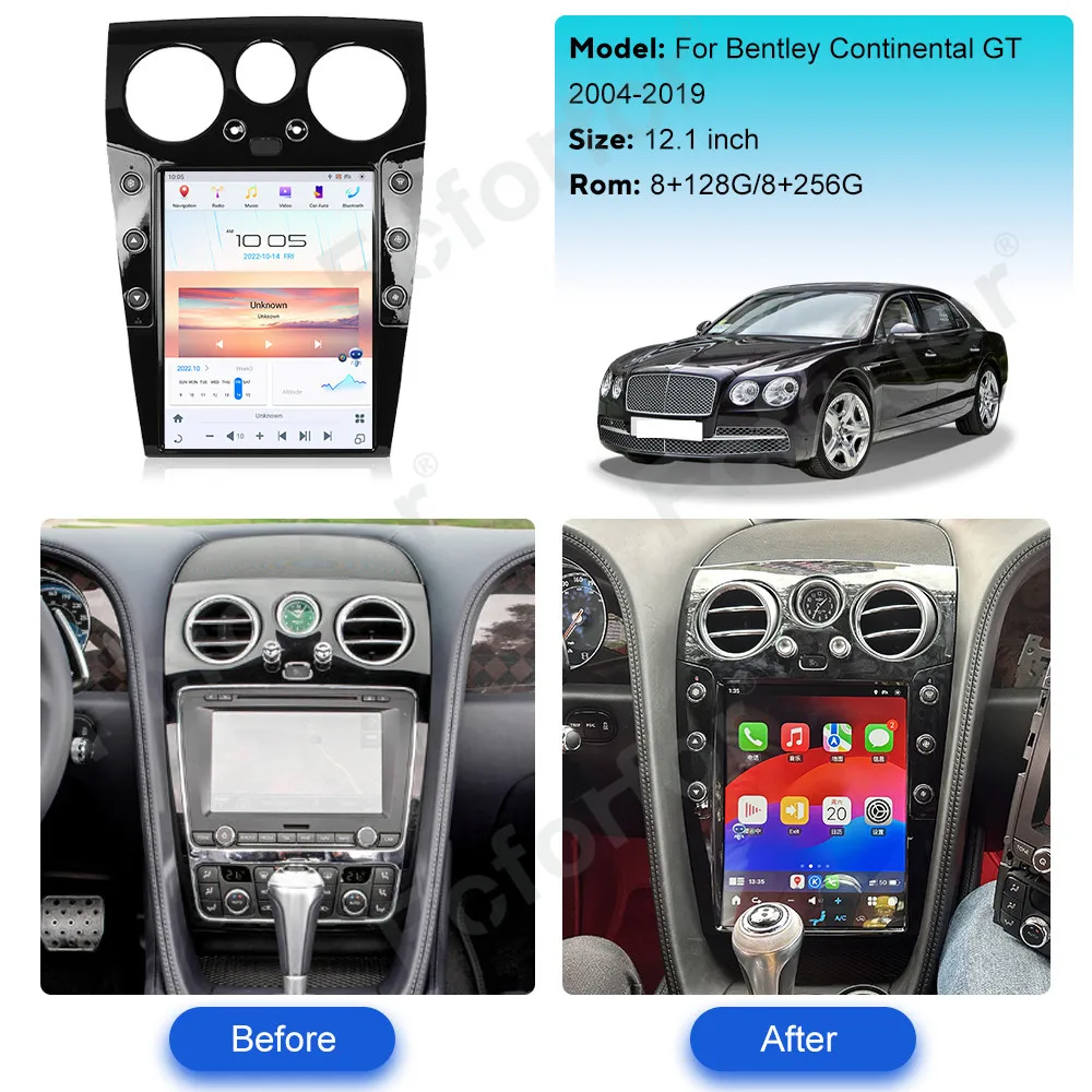 

Carplay Android 11 для Bentley Continental GT 2004-2019 Tesla Style Экран Автомобильный GPS-навигатор Мультимедийный плеер Радио 12,1 дюйма