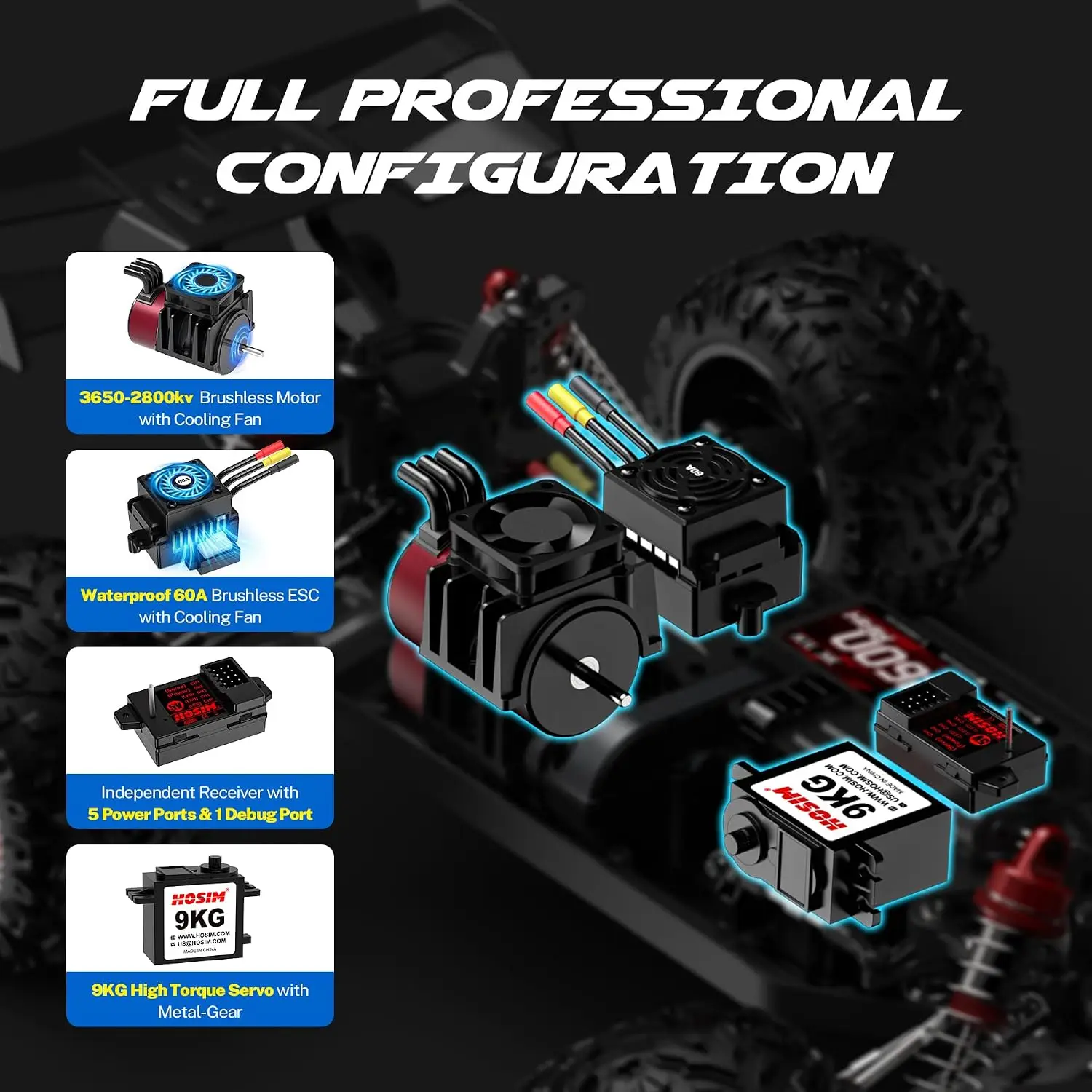 Mini 1:8 45+ MPH Fast Brushless RC Cars for Adults with 3S Battery | All Terrain Adult RC Trucks, 3650 Brushless Motor (2800KV)