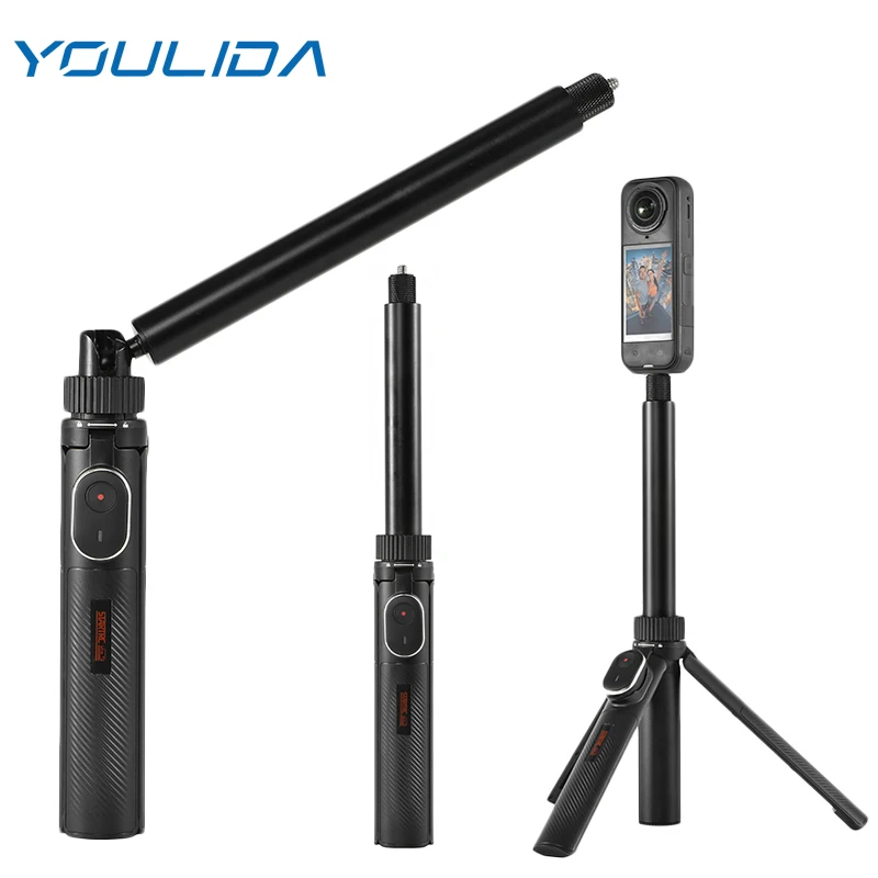 

Универсальный Bluetooth-штатив-монопод для селфи для GoPro/DJI Osmo Action/Insta360 X5, выдвижная палка для видеоблогинга 3-в-1 с беспроводным пультом дистанционного управления