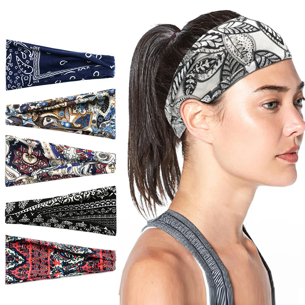 

Women Fashion Sport Print Stretchy Headband Breathable Quick Dry Yoga Running Hair Band Elastic Non-slip Turban Headwraps Bandan