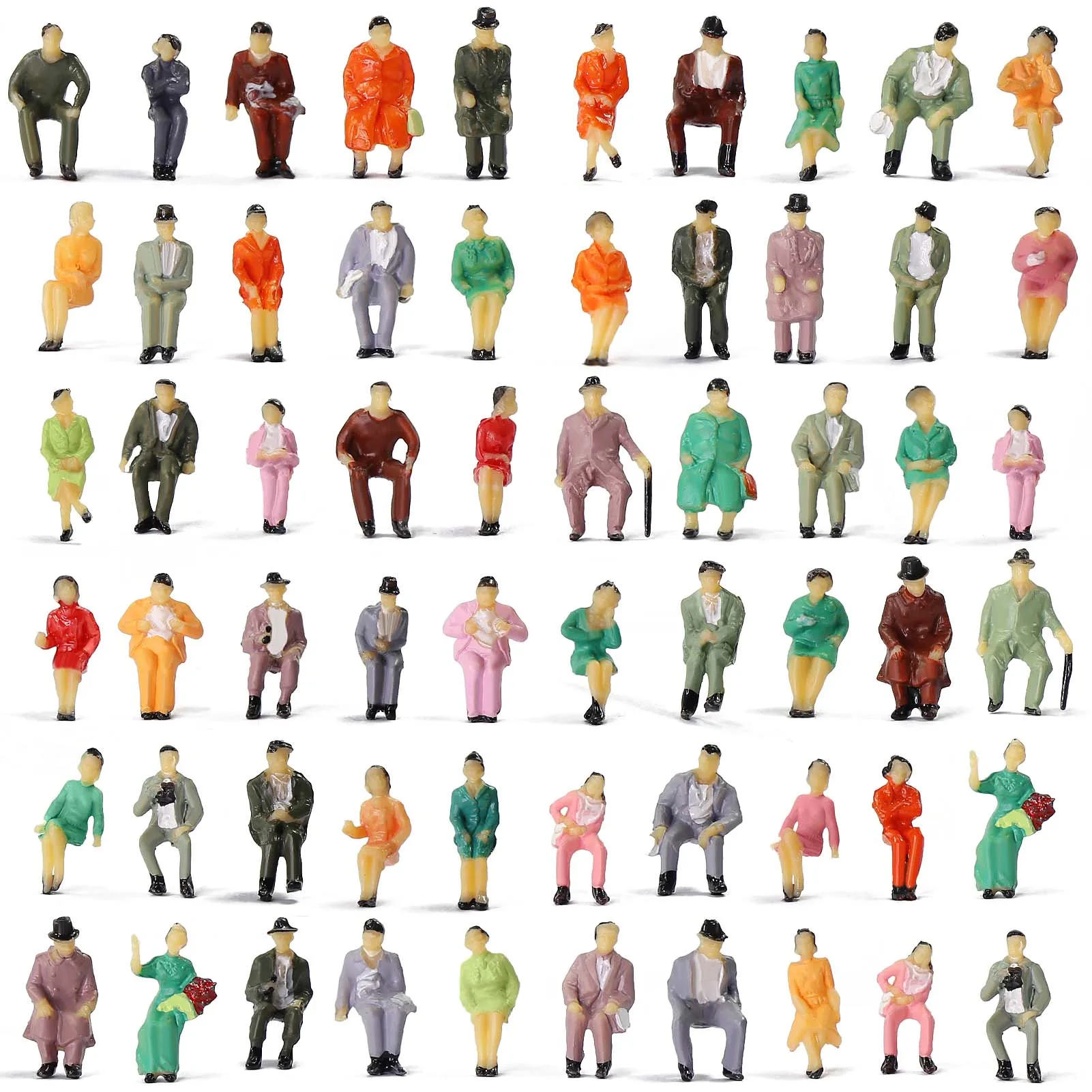 

Evemodel P87S 60pcs Model Trains HO Scale 1:87 All Seated Painted Figures Sitting Passenger People