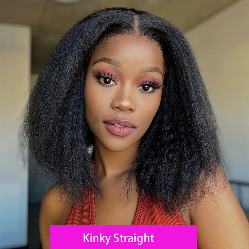 

Yaki Straight Short Bob Lace Front Wig Pre Plucked Transparent Swiss Lace Bleached Knots Brazilian Curly Human Hair Bob Wigs