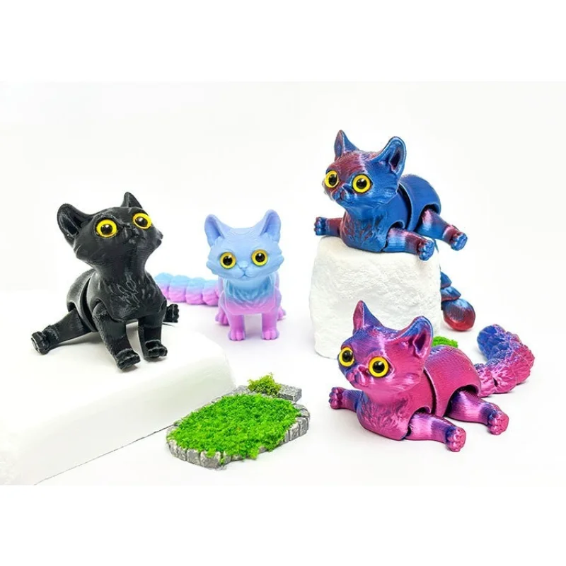 3D Printed Cats Movable Joint Fidget Toys Stress Relief Decompression Desktop Ornament Kid Figure Грачка для дорослих дітей