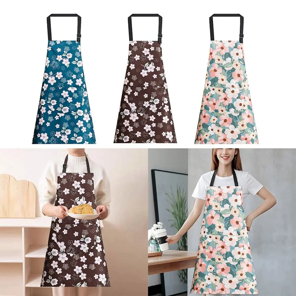 

Flower Print Kitchen Apron Anti-fouling Waterproof Cooking Baking Bibs Sleeveless Breathable Catering Work Clothes for Women