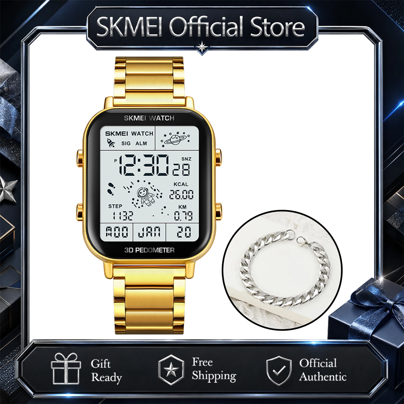 SKMEI Sport Pedometer Calorie Calculation Digital Watches Gifts Men Women Wristwatches and Bracelet Stopwatch Watch Reloj Hombre