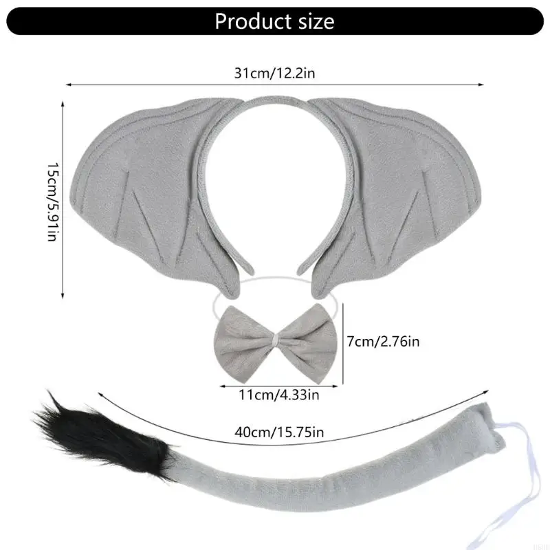 H58E Elephant Costume Akcesoria opaską ogonem Bowtie Covers Covers