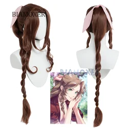 FF7 Aerith Gainsborough Final Fantasy VII Cosplay WigS Braid Brown Wig Cosplay Hairpin Anime Heat Resistant Synthetic Hair Wigs