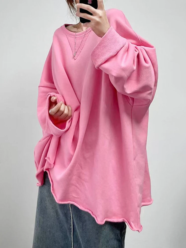 EAM Gray Brief Shaped Long Sweatshirt New Round Neck Long Sleeve Women Big Size Fashion Tide Autumn 2026 30A2866