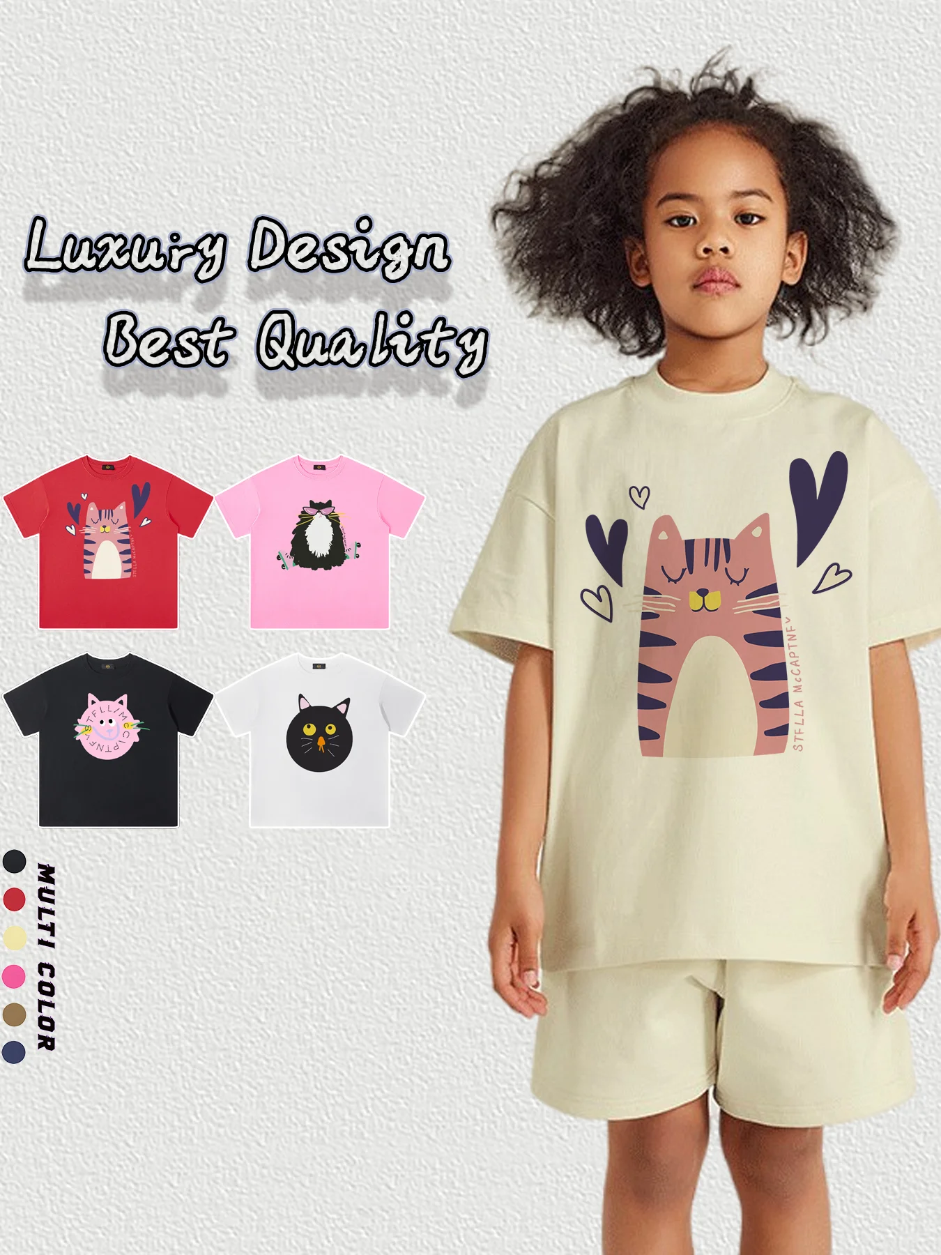

Cute Girls Cat T-shirt Summer Kids Clothes 2025 New Short sleeve Child O Neck Tops Cartoon print Little girl T-shirt %100 Cotton