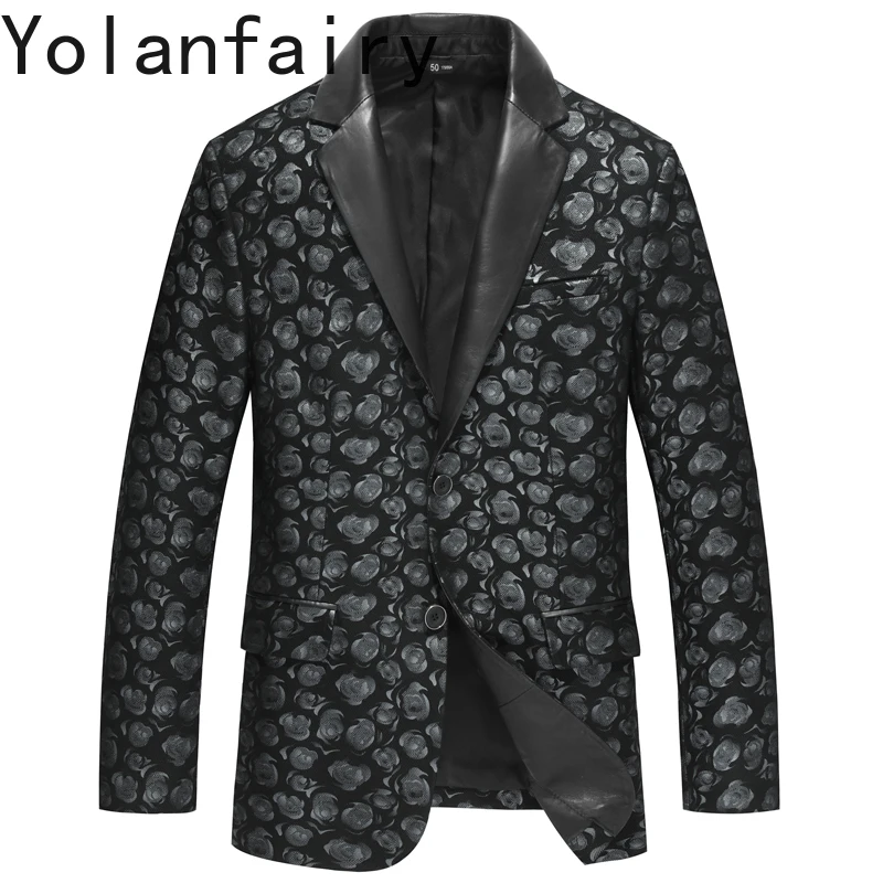 

YOLANFAIRY, мужская куртка из 100% натуральной кожи, модный костюм с принтом, пальто, тонкие куртки из натуральной овчины, мужские чакеты