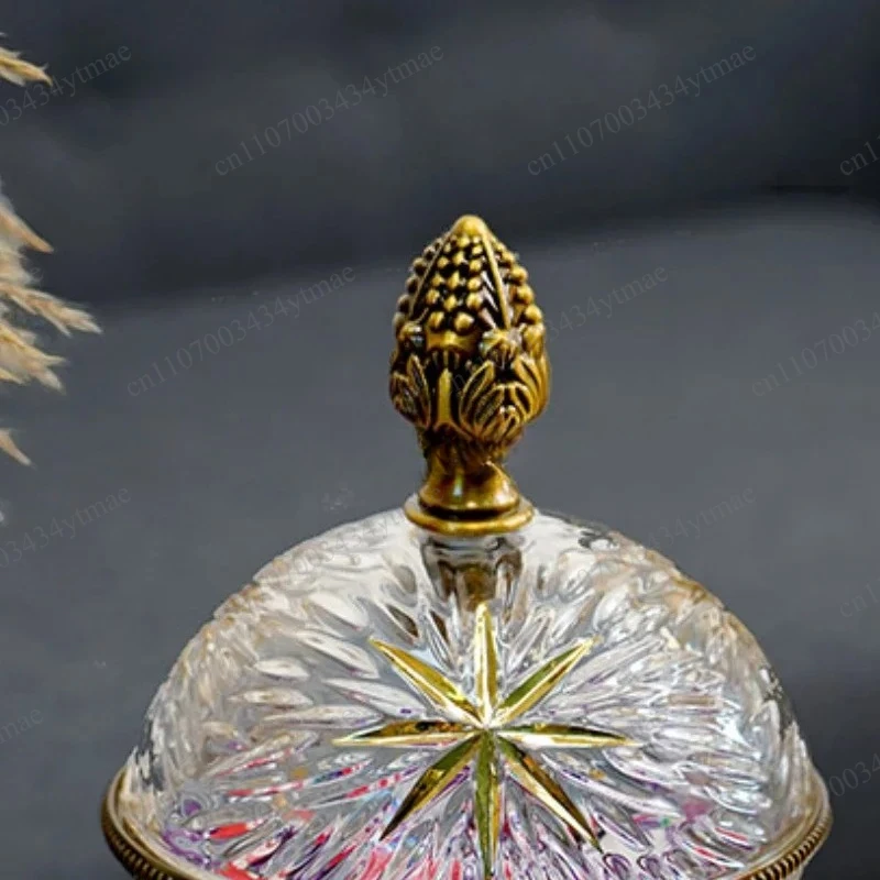 High Leg Engraved Glass Storage Jar With Metal Frame Household Sugar Jar Decorative Glass Storage Bottle Home Ornament