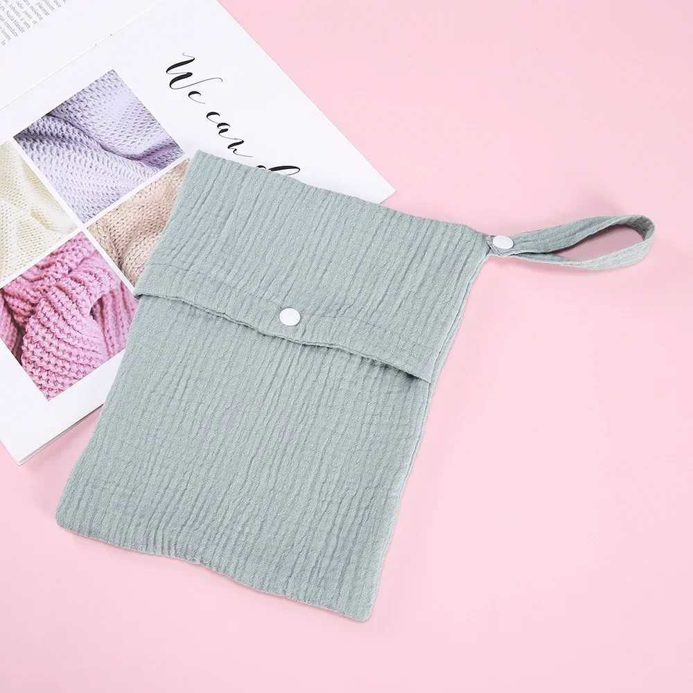 Pure Cotton Portable Baby Diapper Bag Two-layers Solid Color Newborn Nappy Bag Reusable Travel Mummy Storage Bag Diapper Pouch