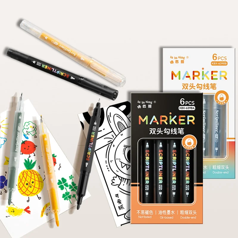 

6/12pcs Double-headed Hook Line Marker Pen Quick Drying Not Fading Easily for Drawing Graffiti Writing Sketch Outline