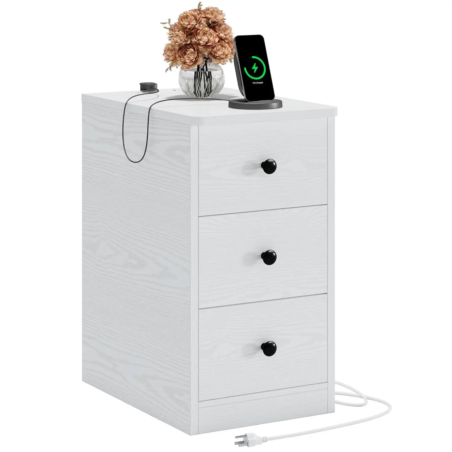 

Nightstand Charging Station 3 Drawers USB Ports Outlets Side Table Living Room Bedroom, Customized