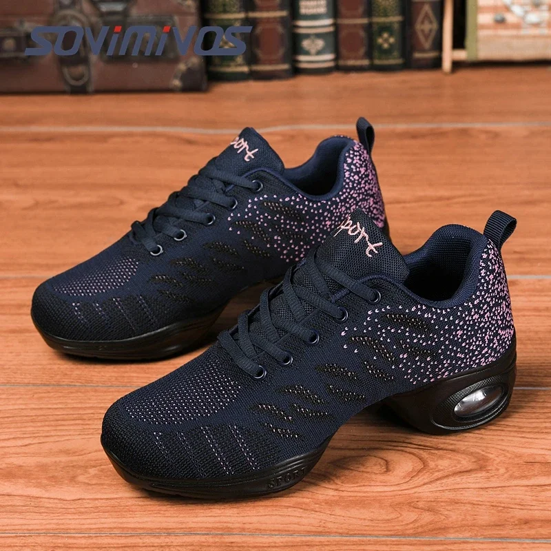 Jazz Shoes for Women Lace-up Sneakers Breathable Air Cushion Lady Split Sole Athletic Walking Dance Shoes Platform for Girls