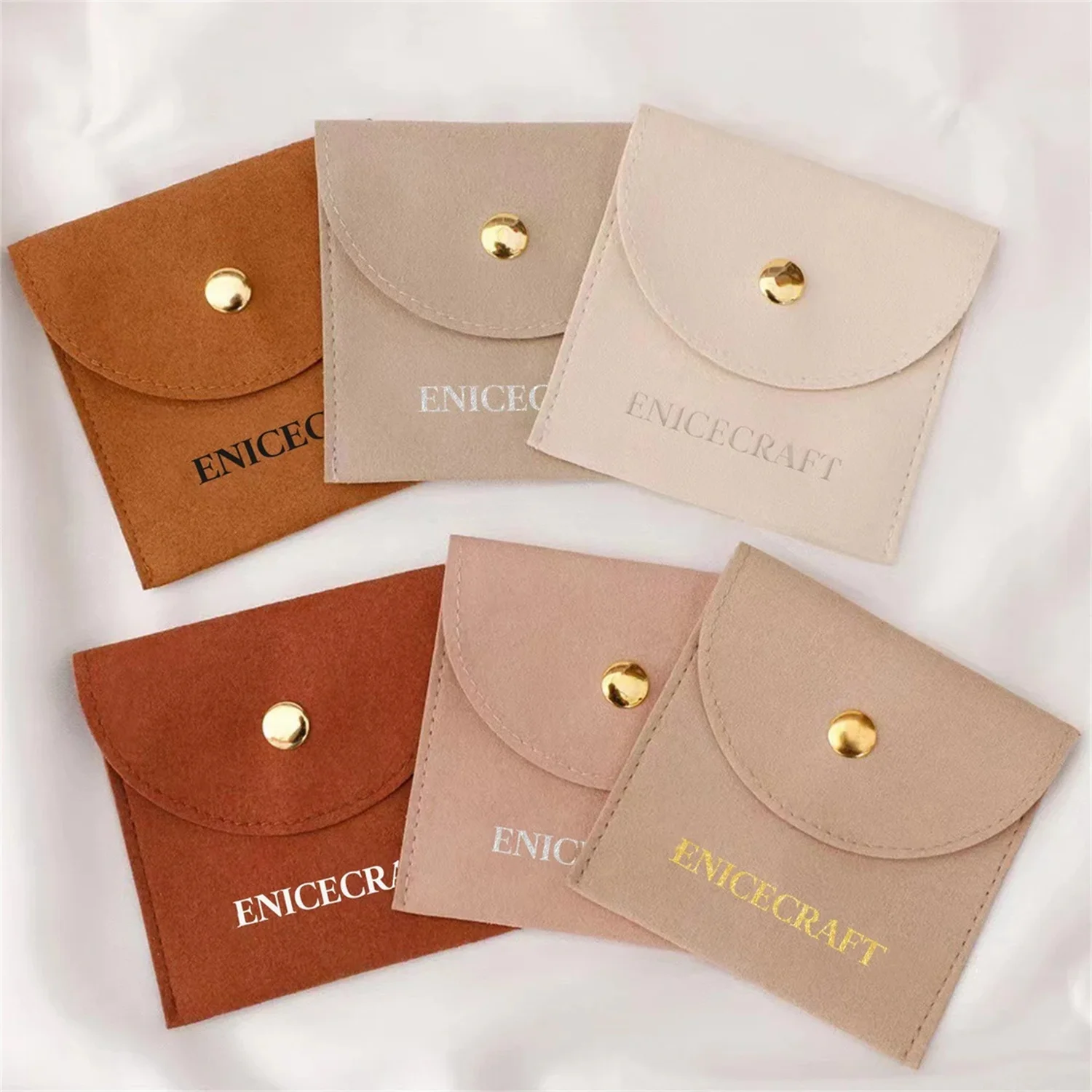

50 PCS Custom Logo Jewelry Bag with Gold Button, Personalized Microfiber Pouch, Multi-color Jewellery Packaging Bags for Necklac