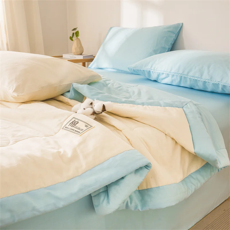 100%Cotton Simple Style Air Conditioning Quilt Single/Full/Queen Skin-friendly Blankets Breathable Cool Summer Quilt 여름이불