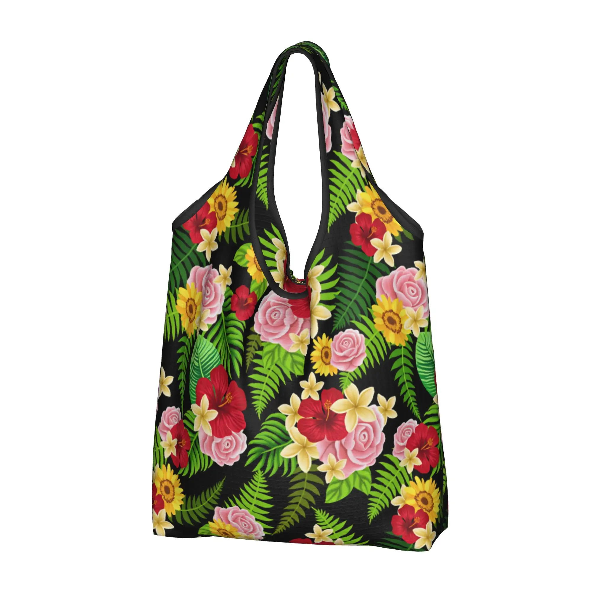 Recycling Palm Leaves And Flowers Tropical Plants Shopping Bag Women Tote Bag Portable  Grocery Shopper Bags