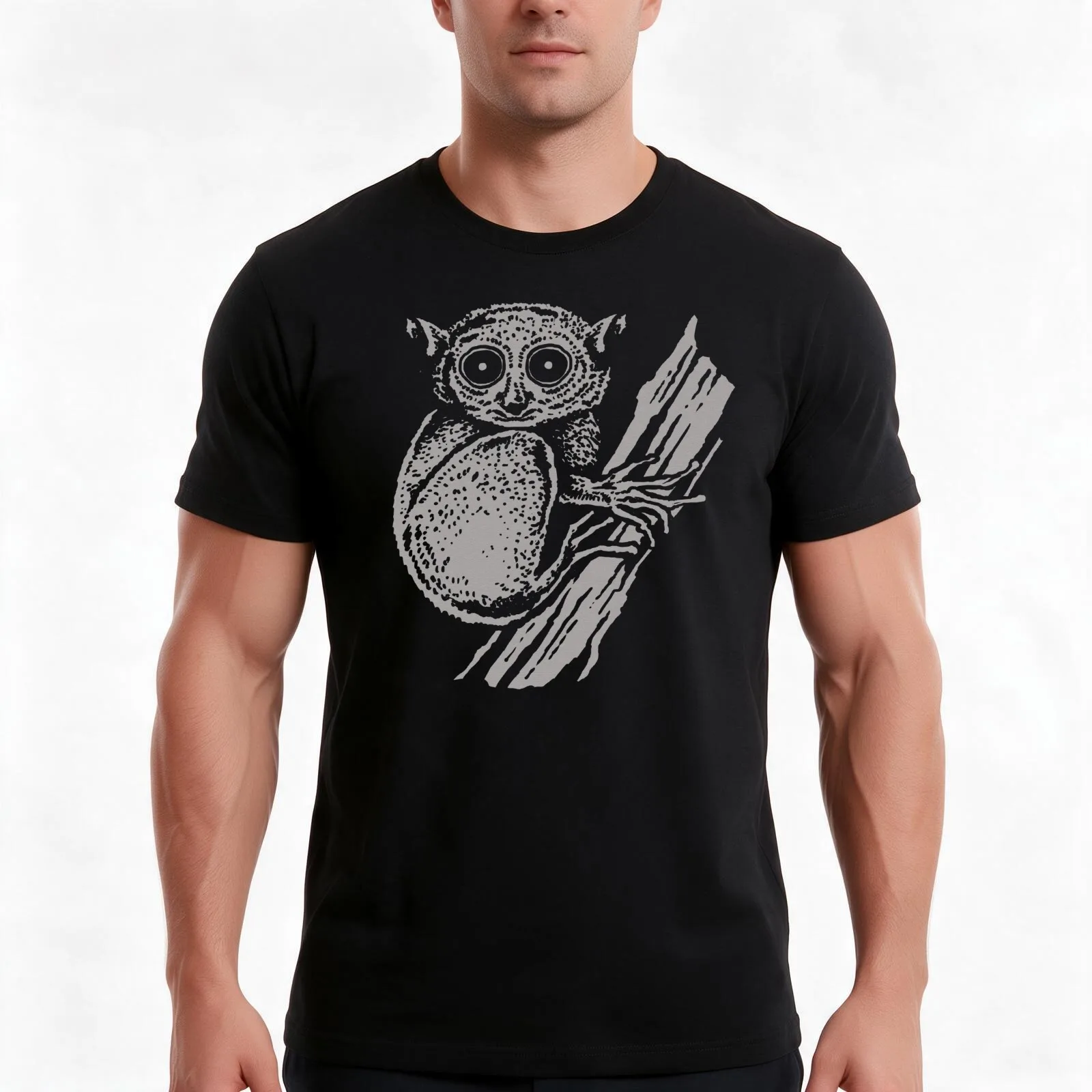 Tarsier Tarsius Primate Design T-Shirt, Summer Casual Cotton Tee, Oversized Streetwear Tops, Vintage Graphic Print, 100% Cotton