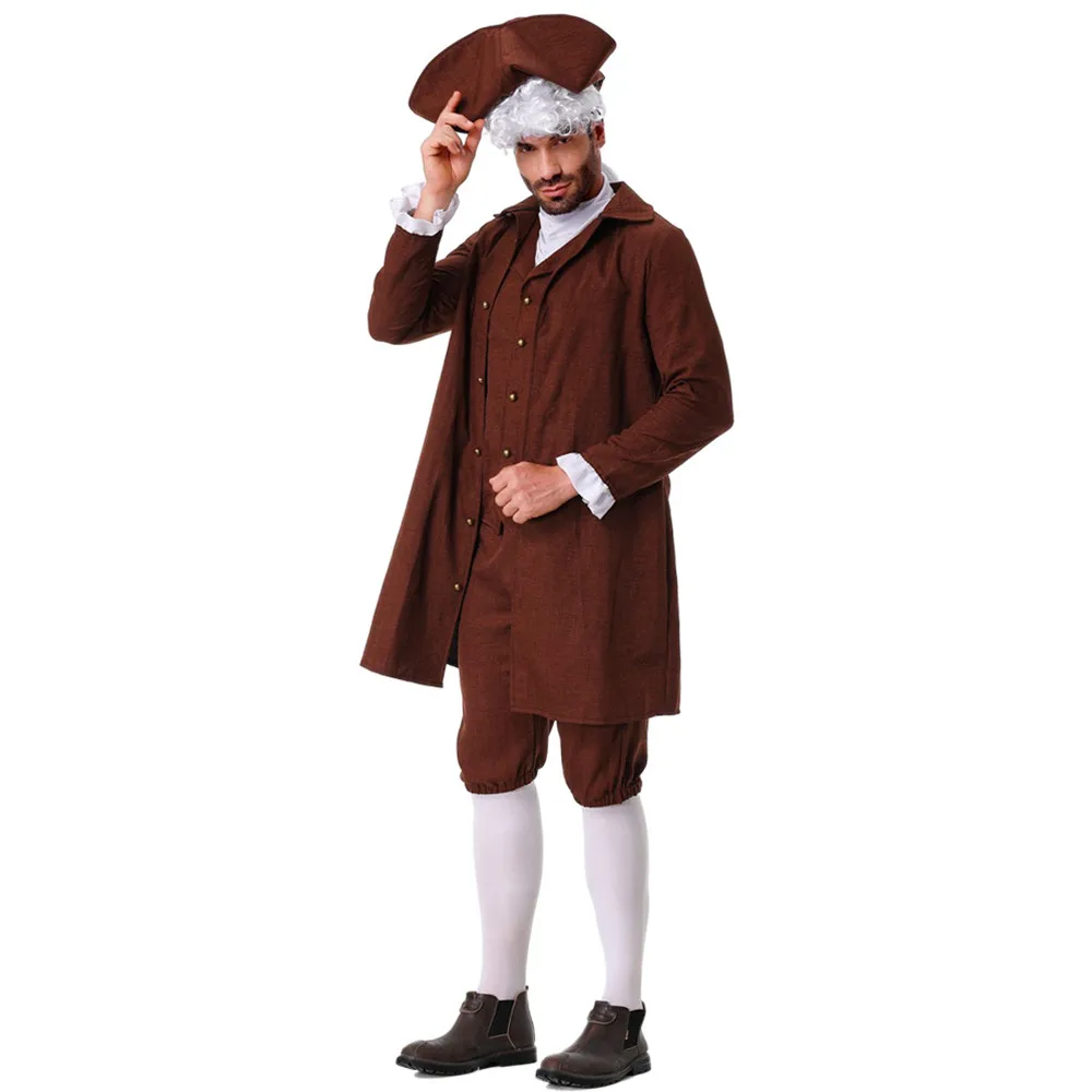 Men Halloween Medieval Lawyer's Tailcoat Costume Adult Retro Noble Swallowtail Cosplay Carnival Purim Role Play Show Party Dress