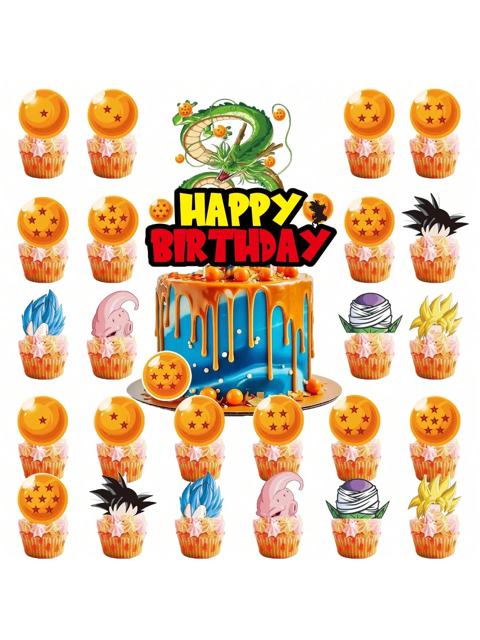 25Pcs Dragon Ball Theme Birthday Party Decoration Cake Fork Family Party Decoration Cake DIY Insert Christmas Halloween Decoration Cake