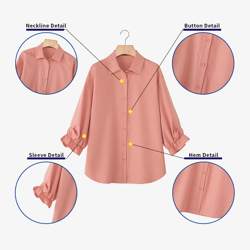 

ZANZEA Fashion Women Shirts 3/4 Sleeve Solid Color Tops Casual Elegant Office Lady Blouse Stylish Loose Female Clothing Blusas