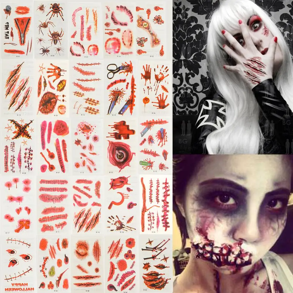 

Injury Sticker Nail Tips Body Art Stickers Makeup Props Halloween Temporary Tattoos Stickers Water Transfer Slider Horror Scars