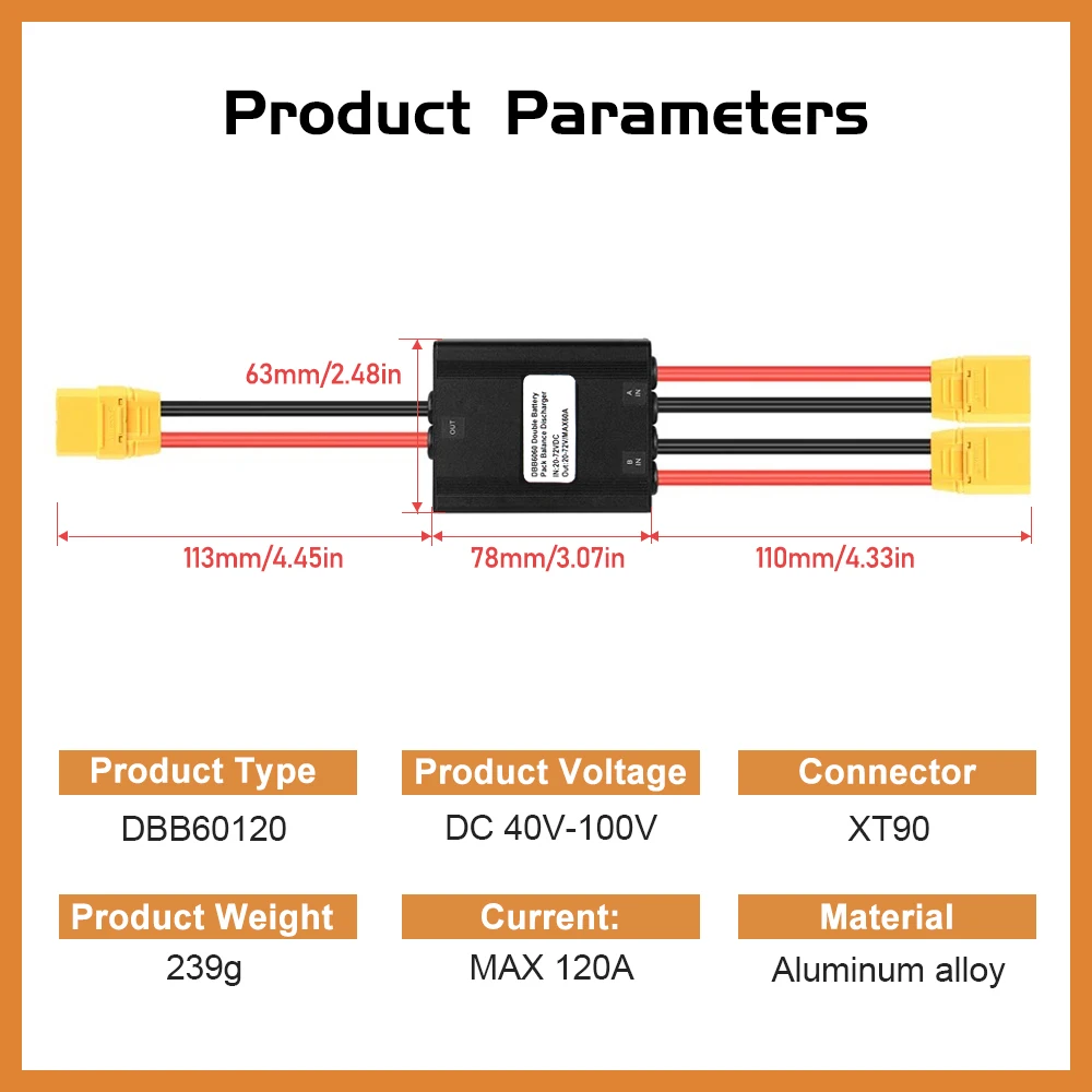 120A 40V‑100V Electric Bike XT90 Double Battery Discharge Converter Dual Battery Parallel Module Adapter for Electric Bicycle ﻿