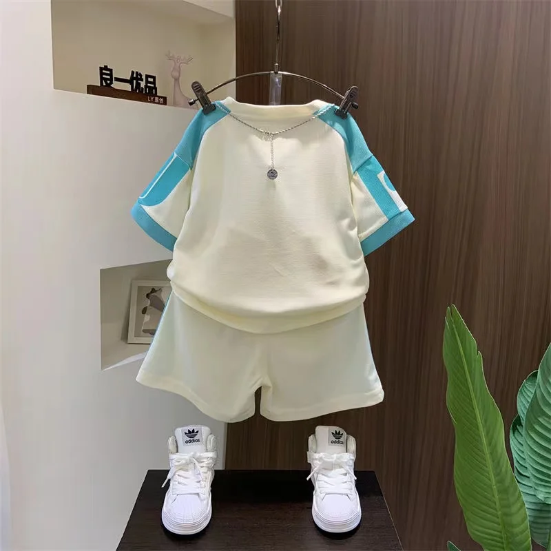 Conjunto de manga corta para niños, moda de verano, nuevo estilo occidental, ropa informal fina de verano para niños, conjunto de dos piezas, Edición coreana