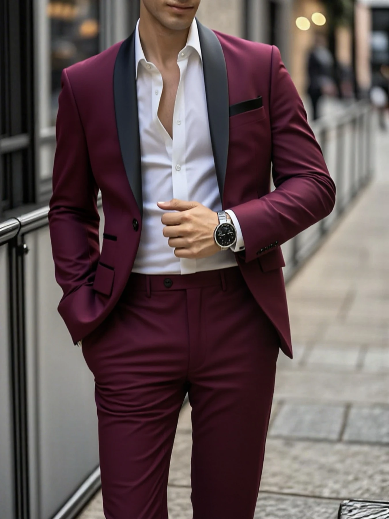 

Men's Shawl Lapel Two Piece Suit, Fashion Formal Outfit, Ideal for Party, Prom, Wedding & Night Out