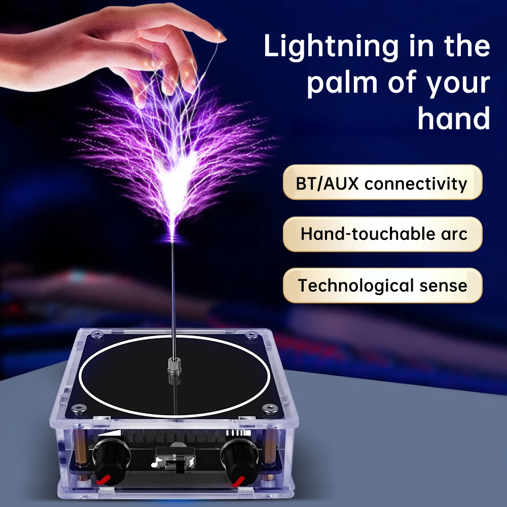 Dual Mode Music Tesla Coil Music Box Artificial Lightning Touchable Bluetooth/AUX Audio Input Bluetooth Scientific Experiment