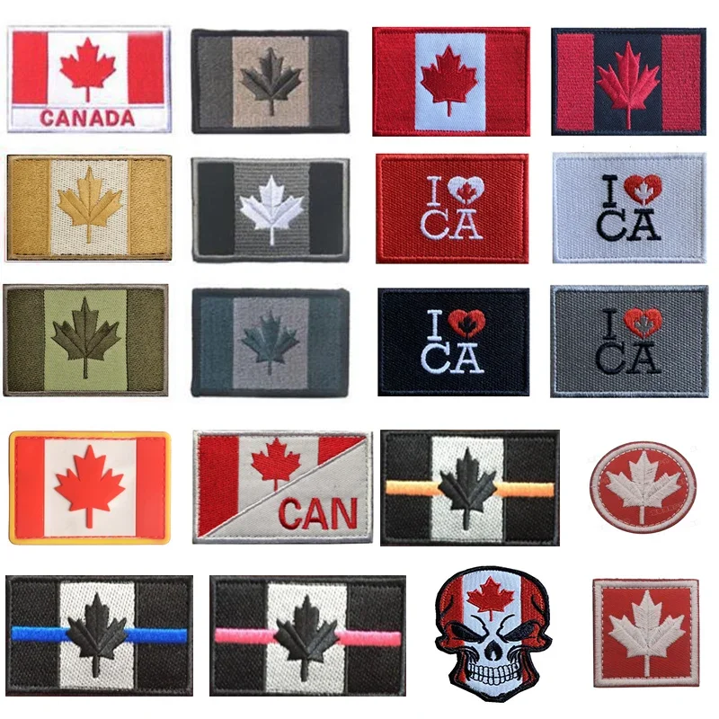 Embroidered Patches Canada Flag I Love CA Maple Leaf Canadian Flags Military Patches Tactical Emblem Appliques 3D Badges