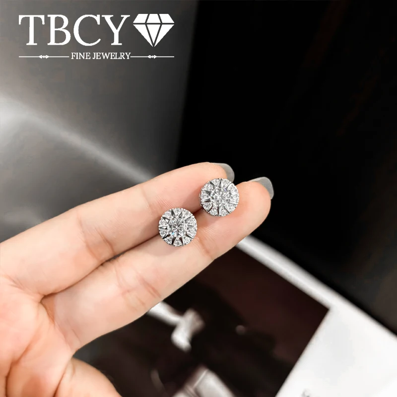 

TBCYD 5 мм круглые серьги с муассанитом для женщин, 100% настоящее серебро, классические блестящие серьги-гвоздики с подсолнухом GRA, свадебные украшения