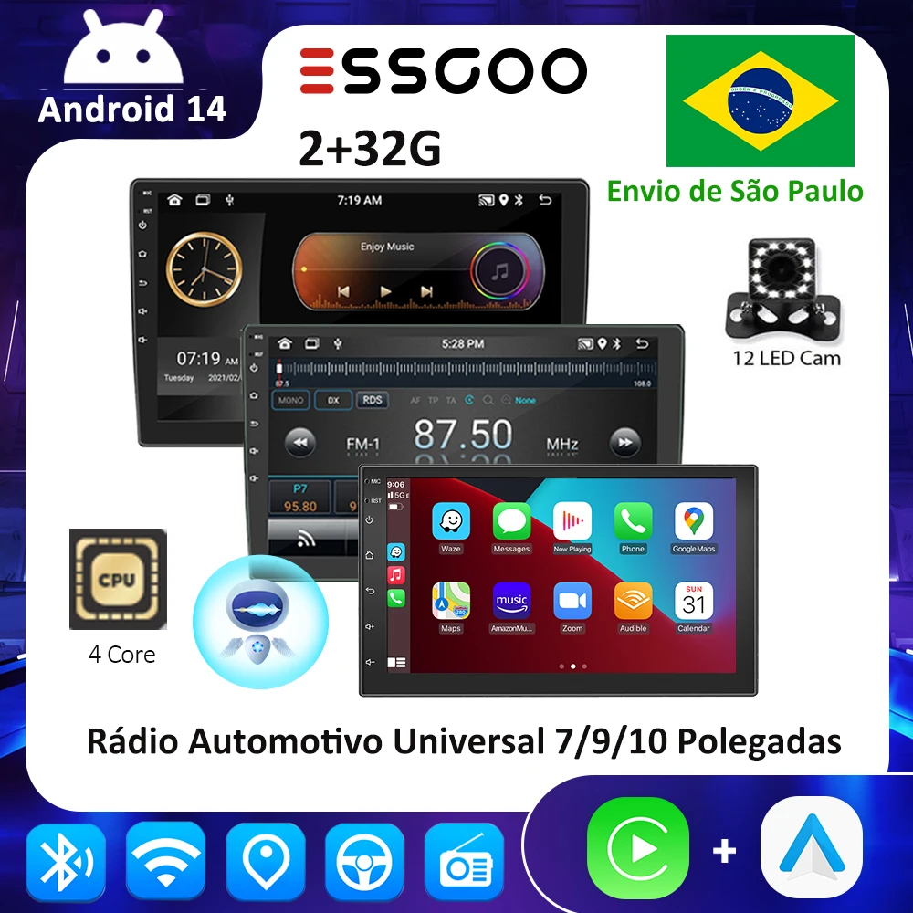 ESSGOO Android 14 Multimídia Carplay GPS Automotivo