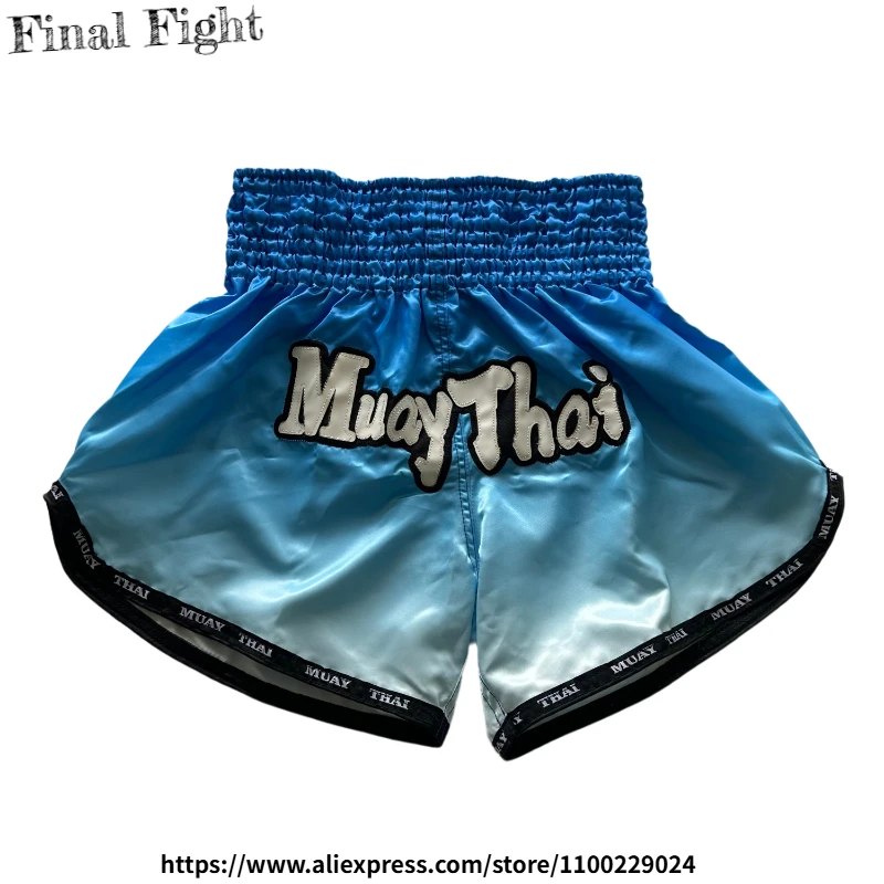 

Blue Muay Thai Shorts Men Women Kids Mma Boxing Shorts Gradient Colors Premium Satin Fitness Gym Training Kickboxing Fight Pants