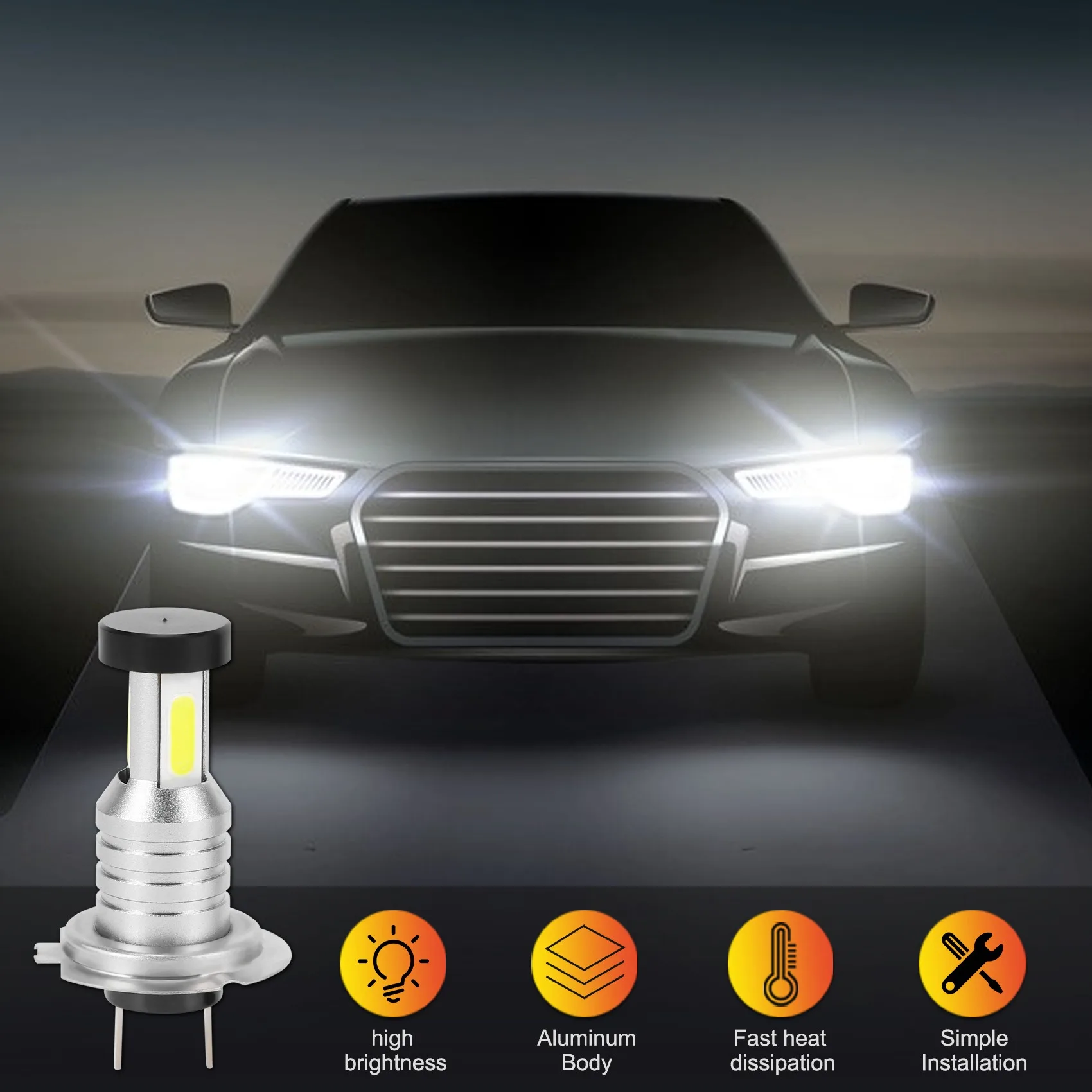 2X H7 LED Headlight Bulb Kit High Low Beam 100W 30000LM Super Bright 6000K White